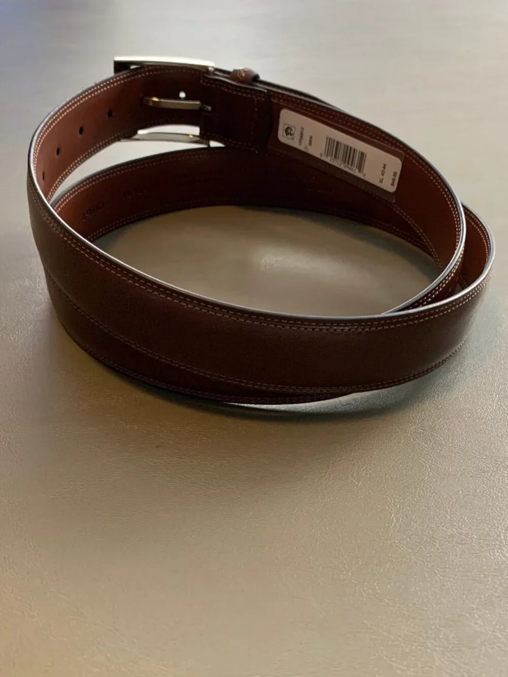 Perry Ellis Portfolio Men's Madras Bonded Leather Dress Belt, Brown, XL 42-44